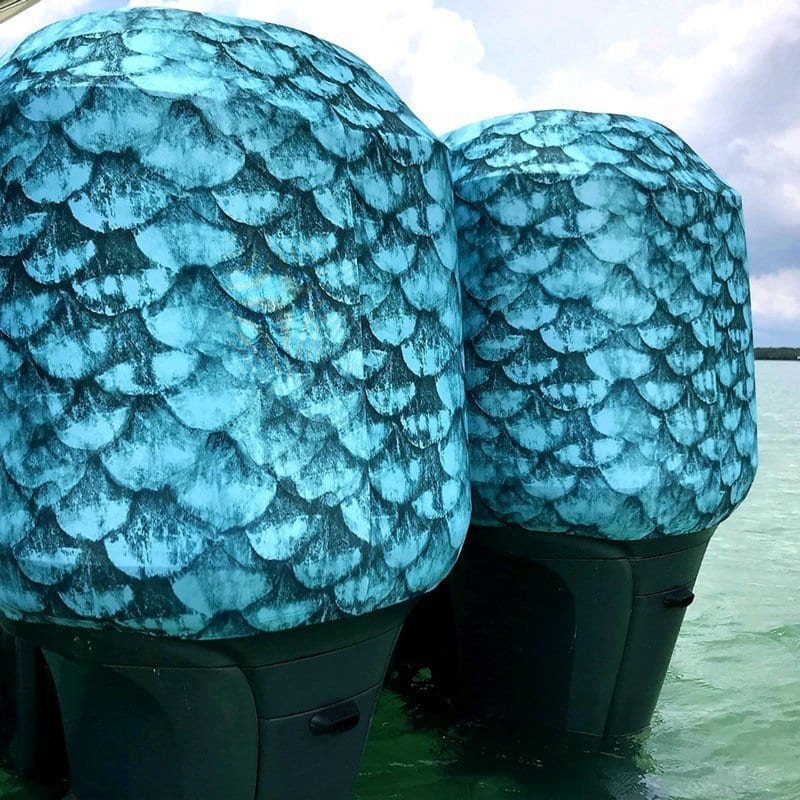 Outboard Motor Covers Blue Fish Scales