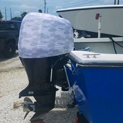 Outboard Motor Covers by Outer Envy Grey Camo Design